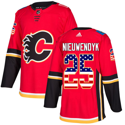 Adidas Flames #25 Joe Nieuwendyk Red Home Authentic USA Flag Stitched NHL Jersey - Click Image to Close